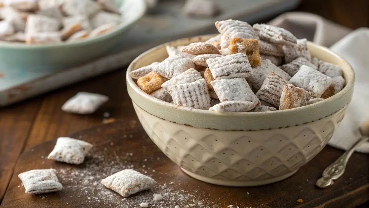Recipe to make puppy chow coated with powdered sugar
