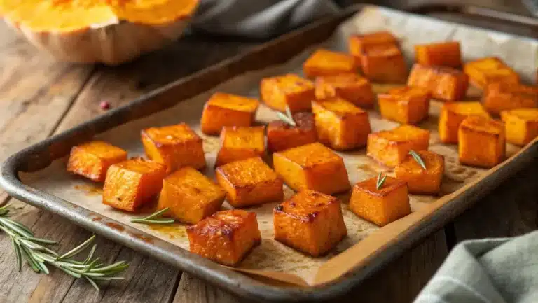 Roasted butternut squash recipe with golden cubes