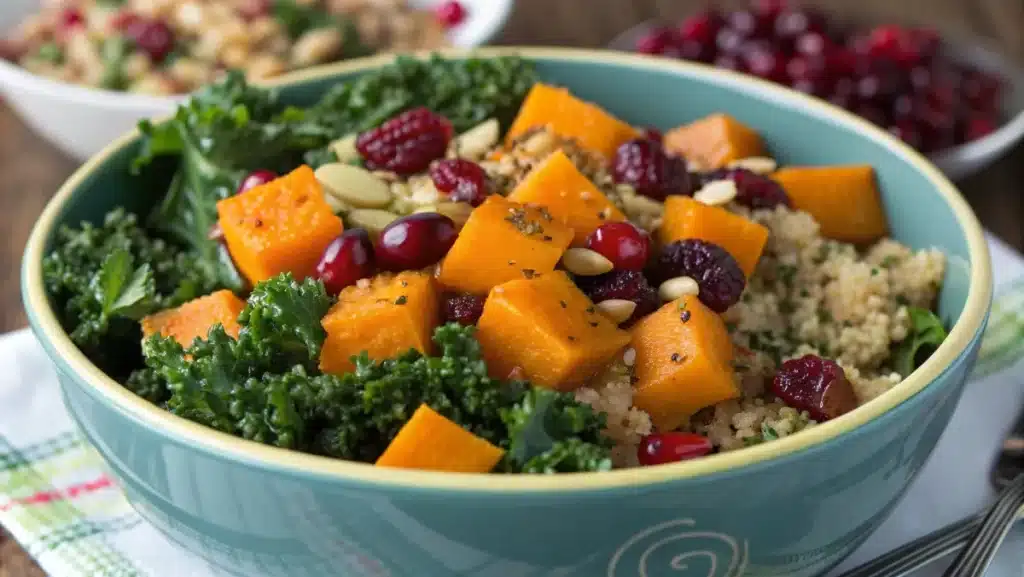 Roasted butternut squash recipe in salad bowl