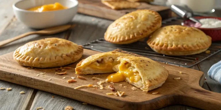 Freshly baked 5 ingredient breakfast hand pies recipe on wooden board