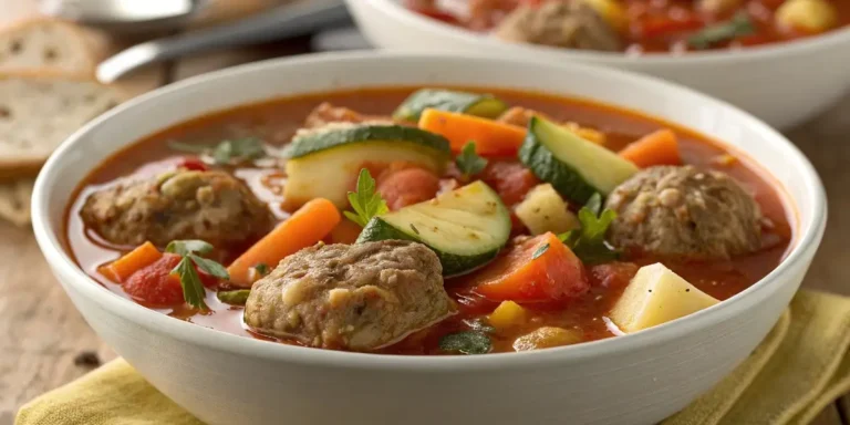 Authentic albondigas soup crockpot recipe with meatballs and vegetables