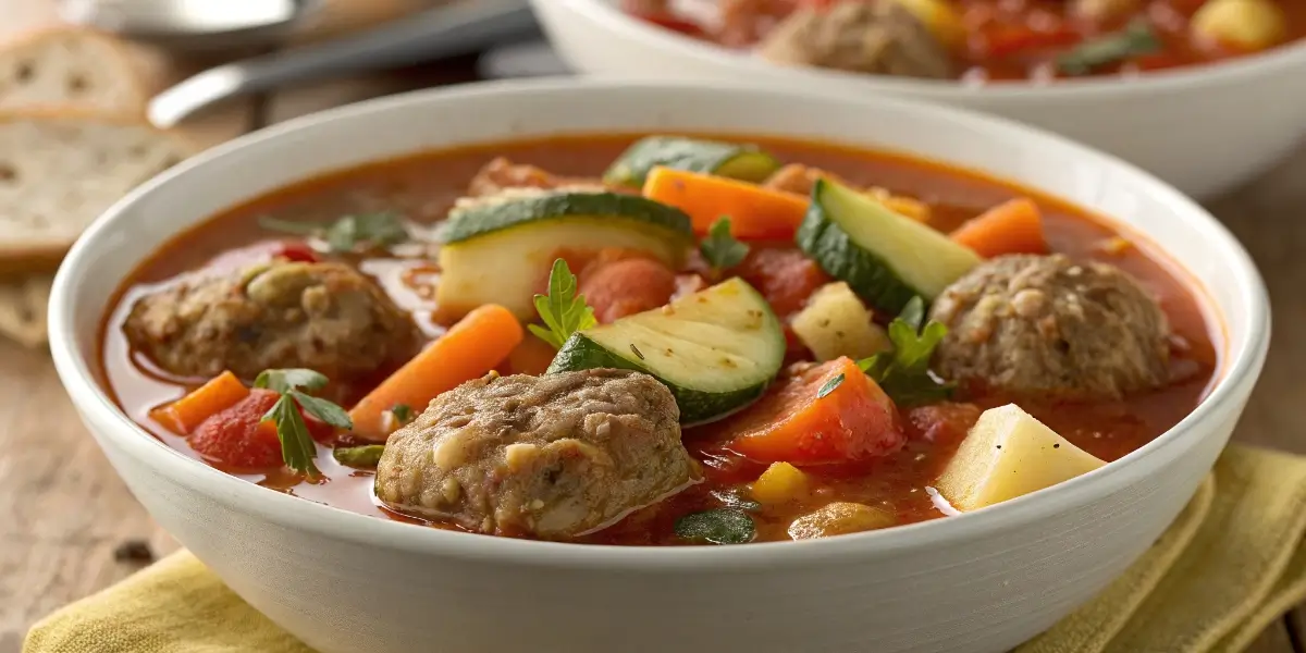 Authentic albondigas soup crockpot recipe with meatballs and vegetables