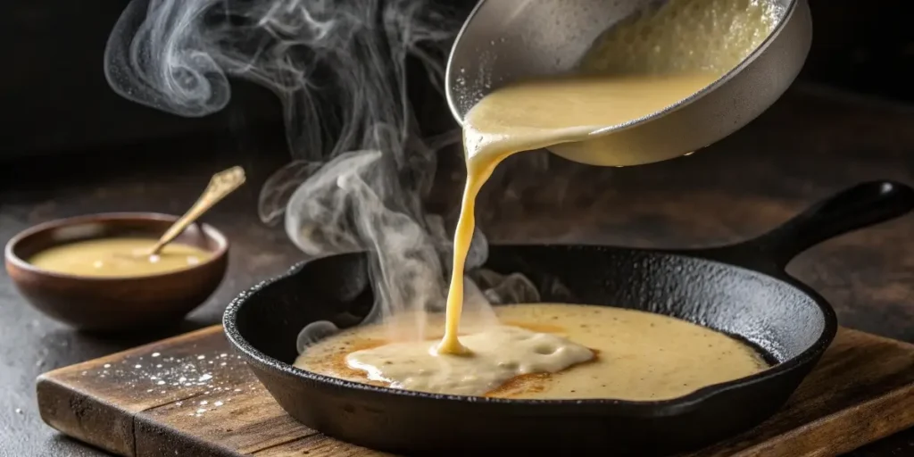 Pouring Batter for Apple Dutch Baby