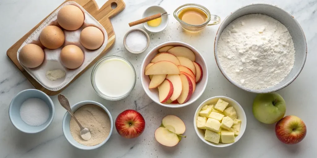 Gather simple ingredients for your apple Dutch baby.