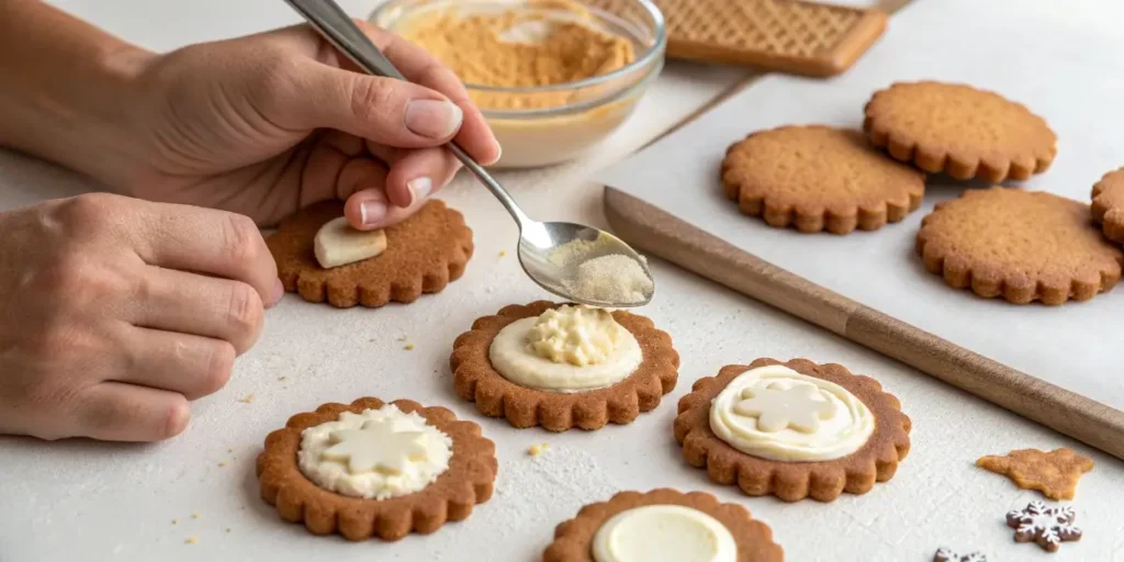 assembling gingerbread cheesecake cookies