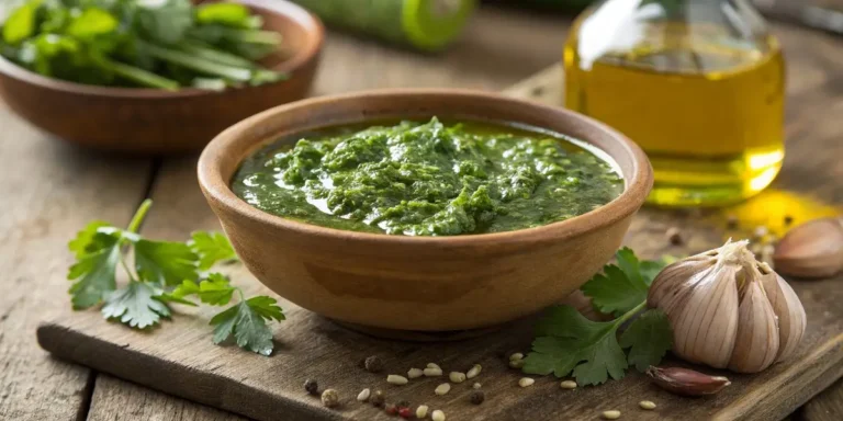 Authentic chimichurri recipe in rustic bowl