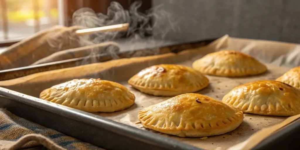 Golden baked 5 ingredient breakfast hand pies on tray