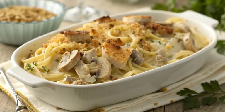 Barefoot Contessa turkey tetrazzini recipe baked in creamy sauce.