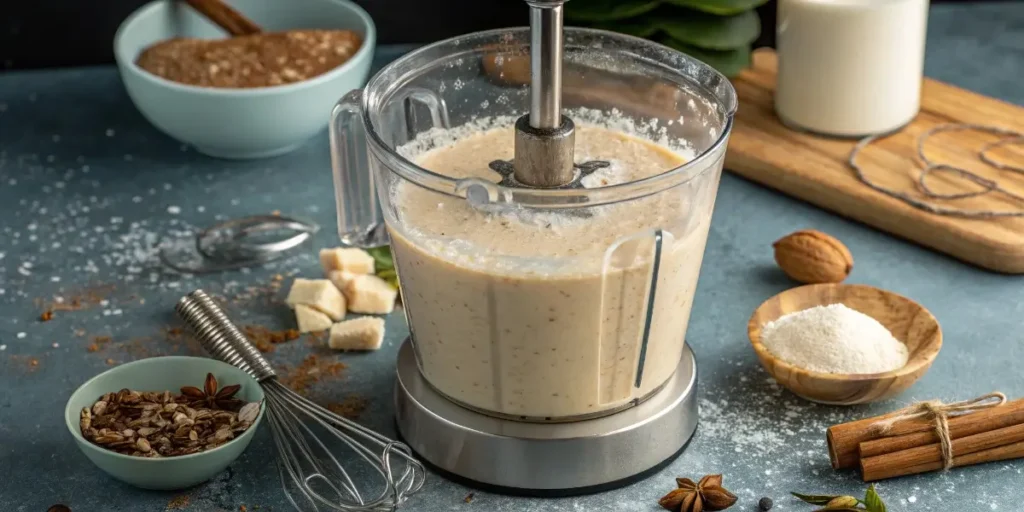 Blending creamy Puerto Rican coquito