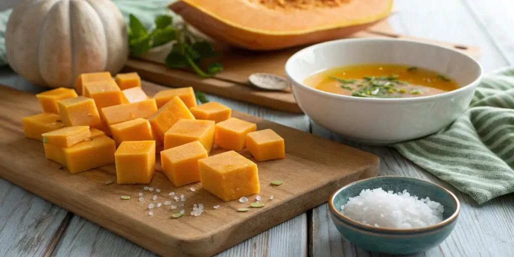 3 ingredient butternut squash soup ingredients on table