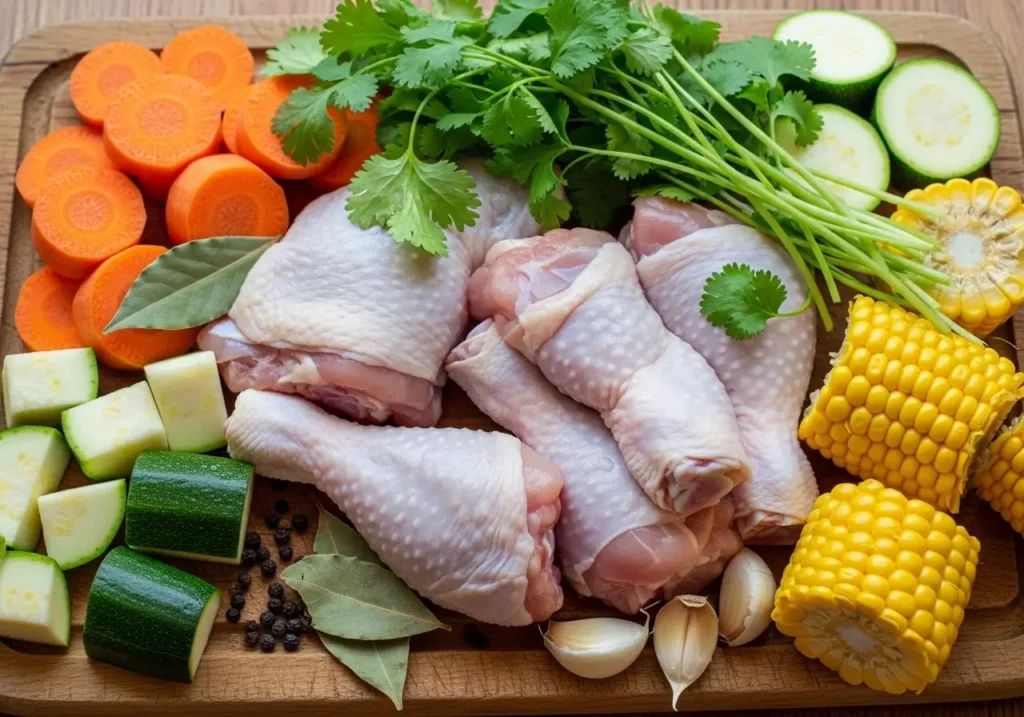 Fresh ingredients for caldo de pollo recipe