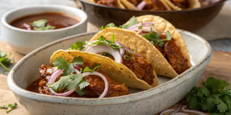 Chicken birria tacos recipe served with dipping consomé