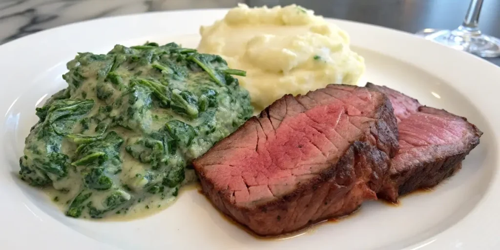 3 ingredient creamed spinach served with steak