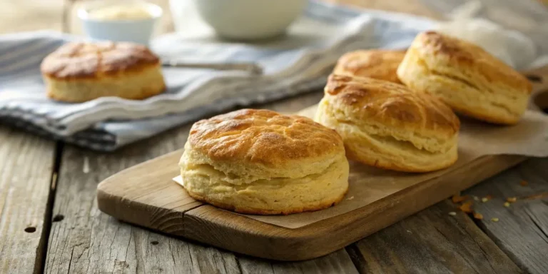 Fluffy 3 ingredient biscuit recipe no buttermilks on wooden table