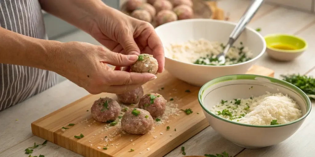 Preparing meatballs for albondigas soup crockpot recipe