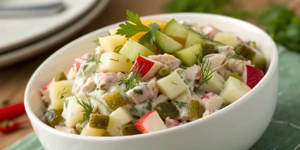 Greek yogurt tuna salad with apples and herbs