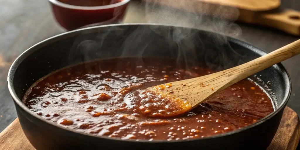 gluten free bbq sauce simmering on stove