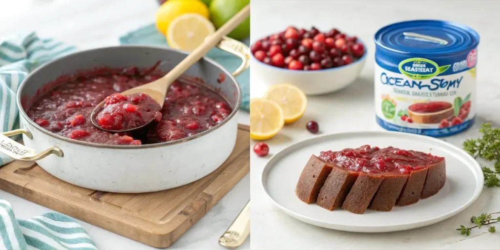 Homemade and store-bought Ocean Spray cranberry sauce comparison