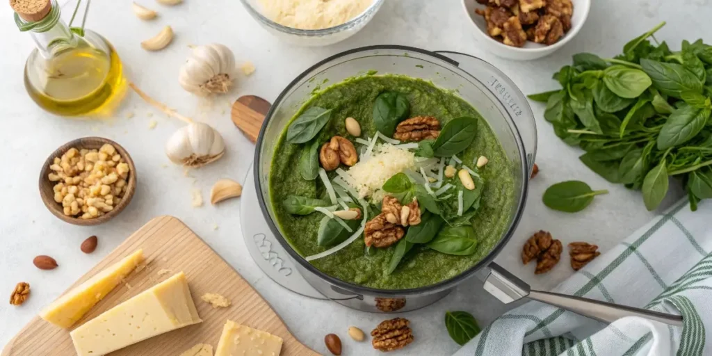 making pesto recipe without pine nuts step by step