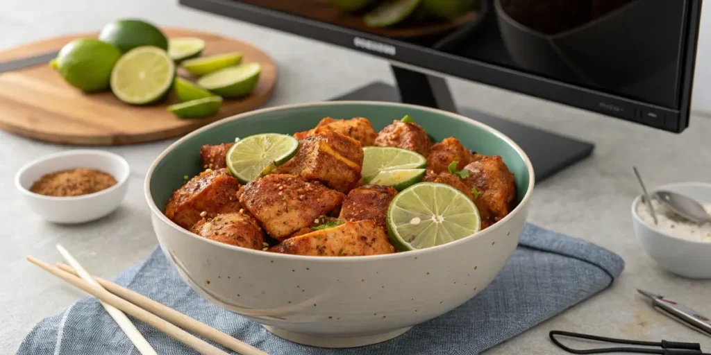 marinated chicken in taco seasoning bowl