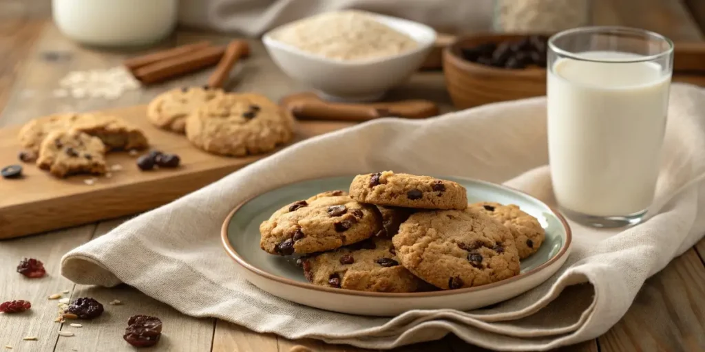 Oatmeal raisin cookies served with milk