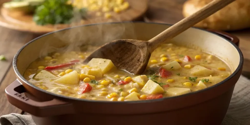 Panera corn chowder cooking in pot