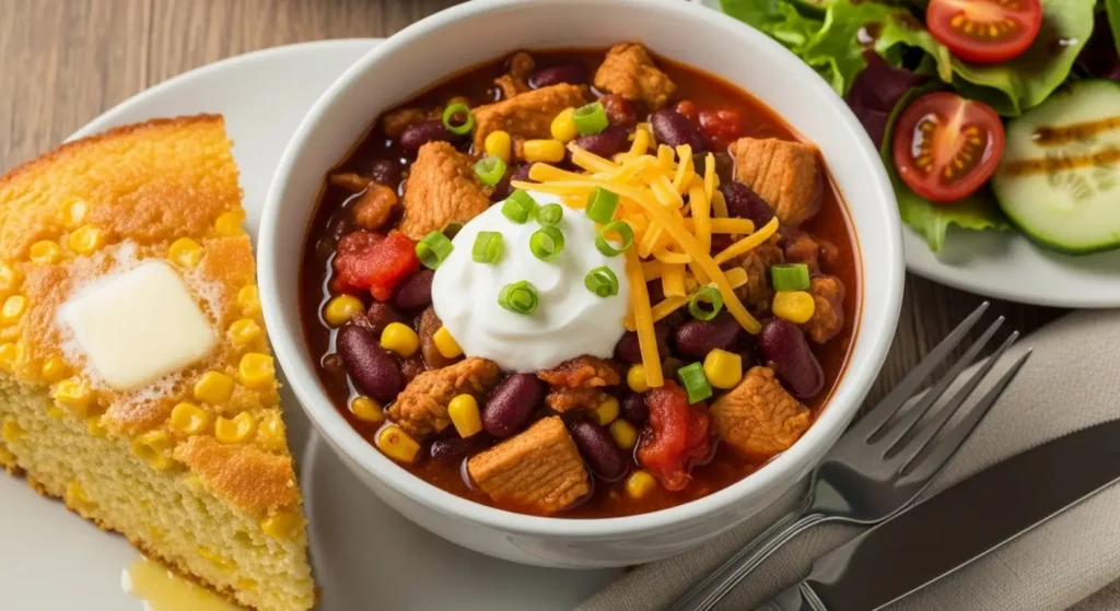 Panera turkey chili recipe served with cornbread