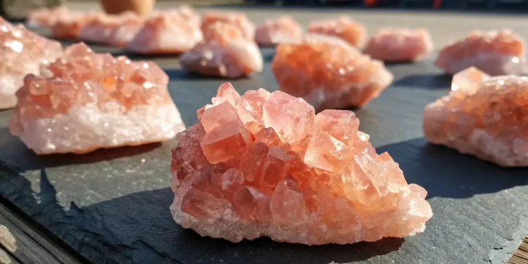 pink tibetan salt crystals on slate background