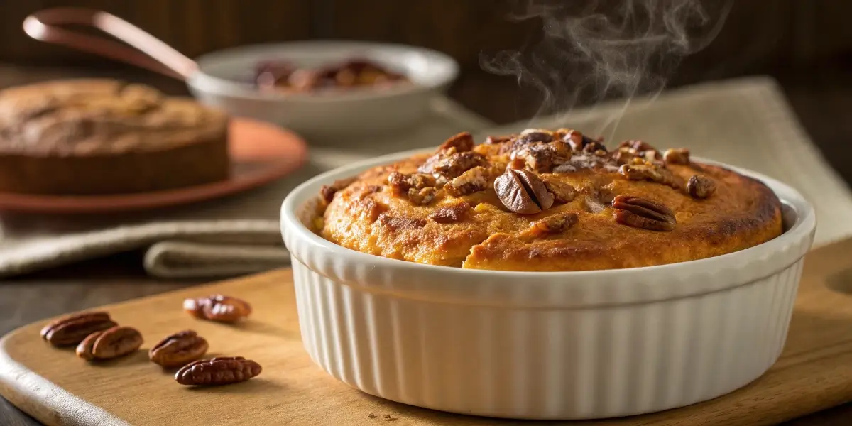 recipe for sweet potato souffle with golden pecan topping