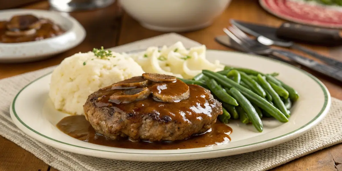 Salisbury steak recipe with ground chicken served with mashed potatoes