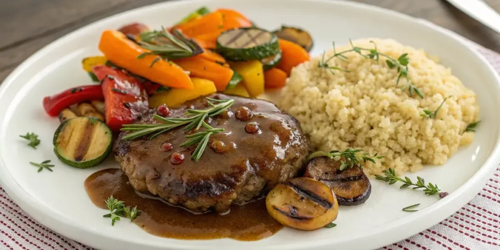 Salisbury steak with ground chicken served with healthy sides
