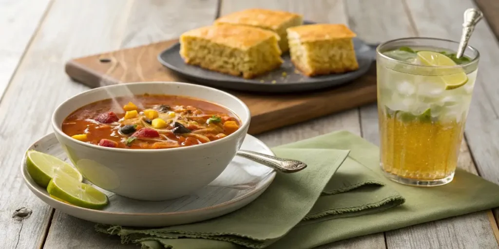 Santa Fe Soup served with cornbread and lime tea.