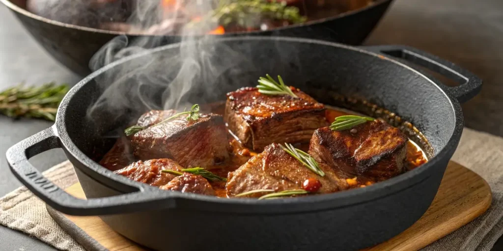 searing boneless short ribs in Dutch oven