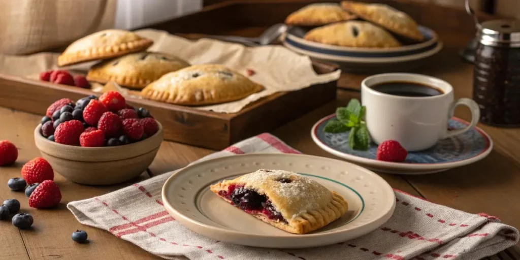 Serving 5 ingredient breakfast hand pies with coffee and berries
