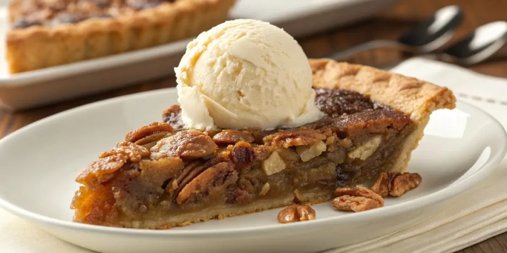 Serving Karo syrup pecan pie with ice cream
