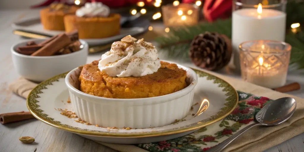 serving of sweet potato souffle with whipped cream