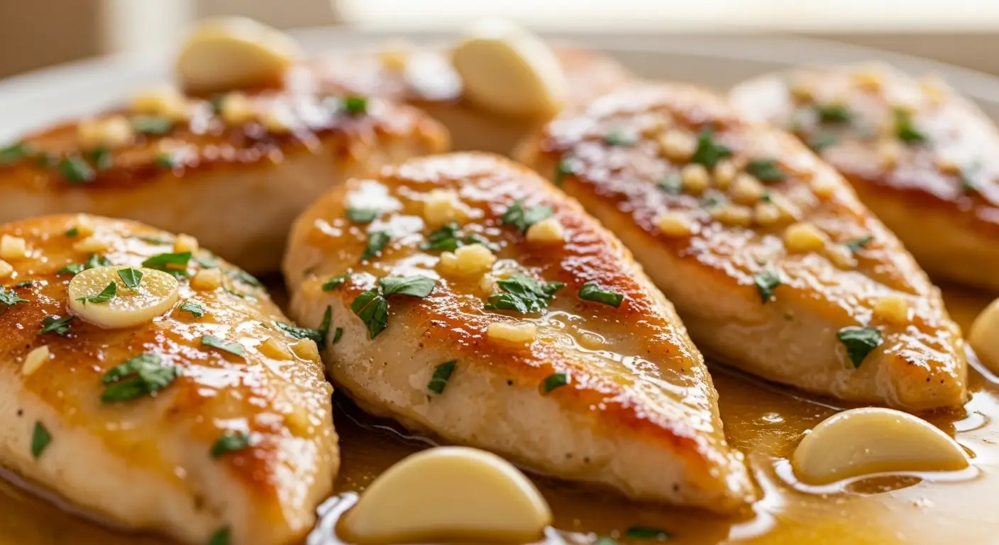 Thin sliced chicken breast recipes in garlic butter skillet