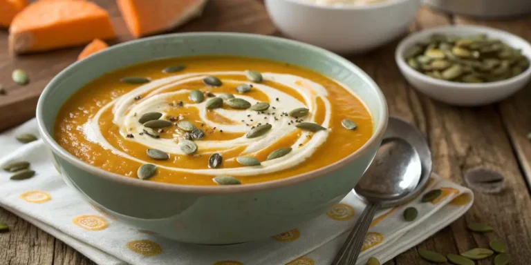 Vegan butternut squash soup with coconut cream swirl