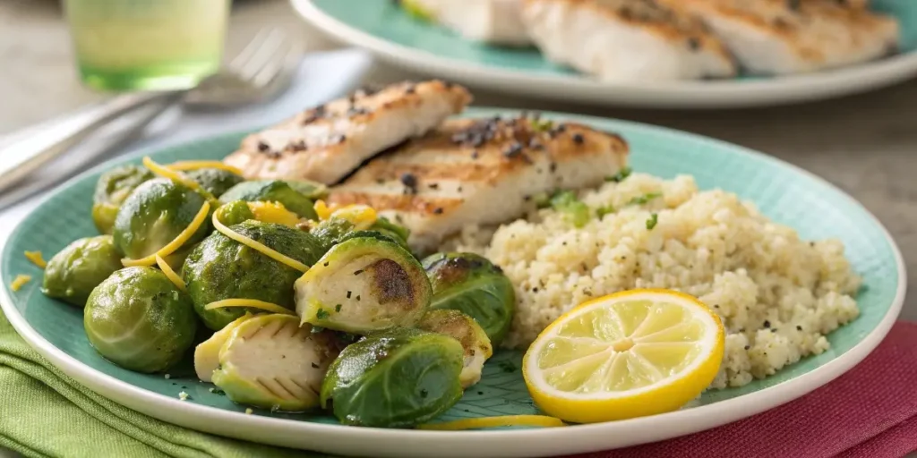 Steamed Brussel sprouts served with grilled chicken