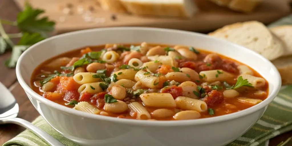 Authentic pasta fagioli recipe in a bowl