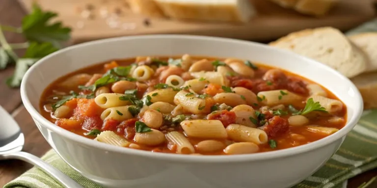 Authentic pasta fagioli recipe in a bowl