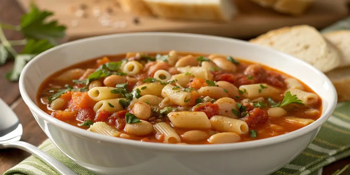 Authentic pasta fagioli recipe in a bowl