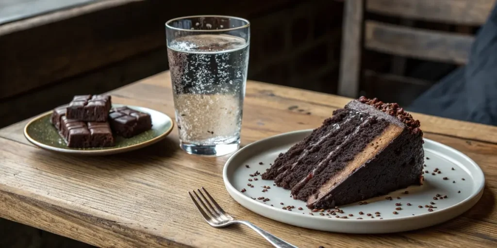 Brooklyn Blackout Cake slice served with soda