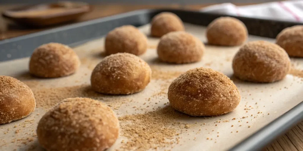 brown butter snickerdoodles recipe dough rolled in cinnamon sugar