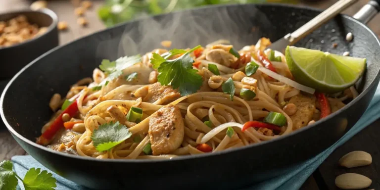 Chicken Pad Thai recipe with peanuts and lime