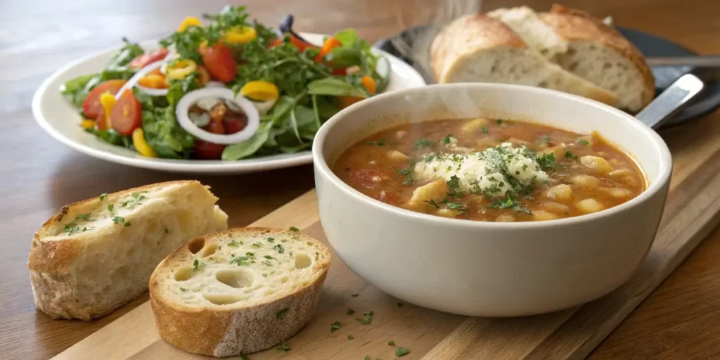 French Onion White Bean Soup served with crusty bread