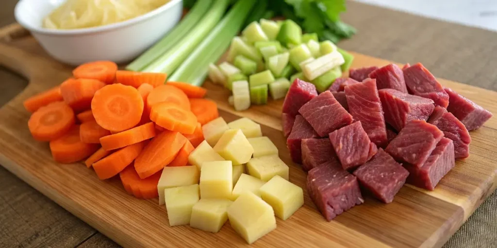 fresh ingredients for vegetable beef soup recipe