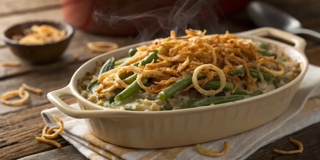 Green Bean Casserole French’s freshly baked with golden onions