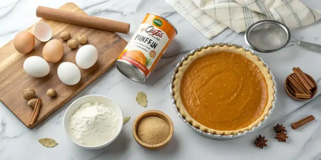 libby’s pumpkin pie recipe ingredients flat lay