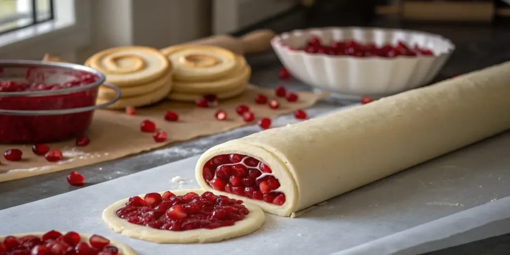 Preparing pomegranate cream tart crust and filling
